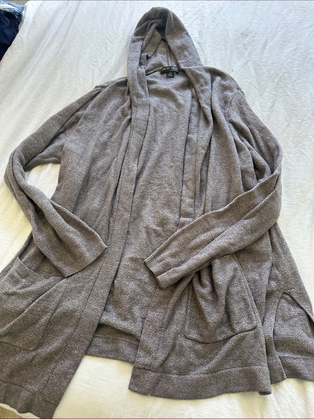 Barefoot Dreams Taupe Hooded Open-Front Cardigan